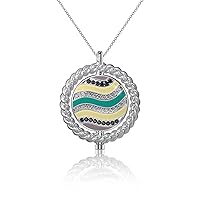 talia Rhodium Plated Sterling Silver Multicolor Enamel with Black and White Diamond Cut CZ Rotating 2 Charm Pendant Necklace on 20 to 32 Inch Chain