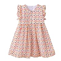Elegant Kids Fly Sleeve Cartoon Prints Dress Dance Party Princess Dresses Clothes Girl Outfit