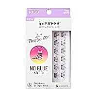 KISS imPRESS False Eyelashes, Lash Clusters, Falsies, Edgy Wispy', 14mm-16mm, Includes 12 pieces of pre-bonded lashes, Contact Lens Friendly, Easy to Apply, Reusable Strip Lashes