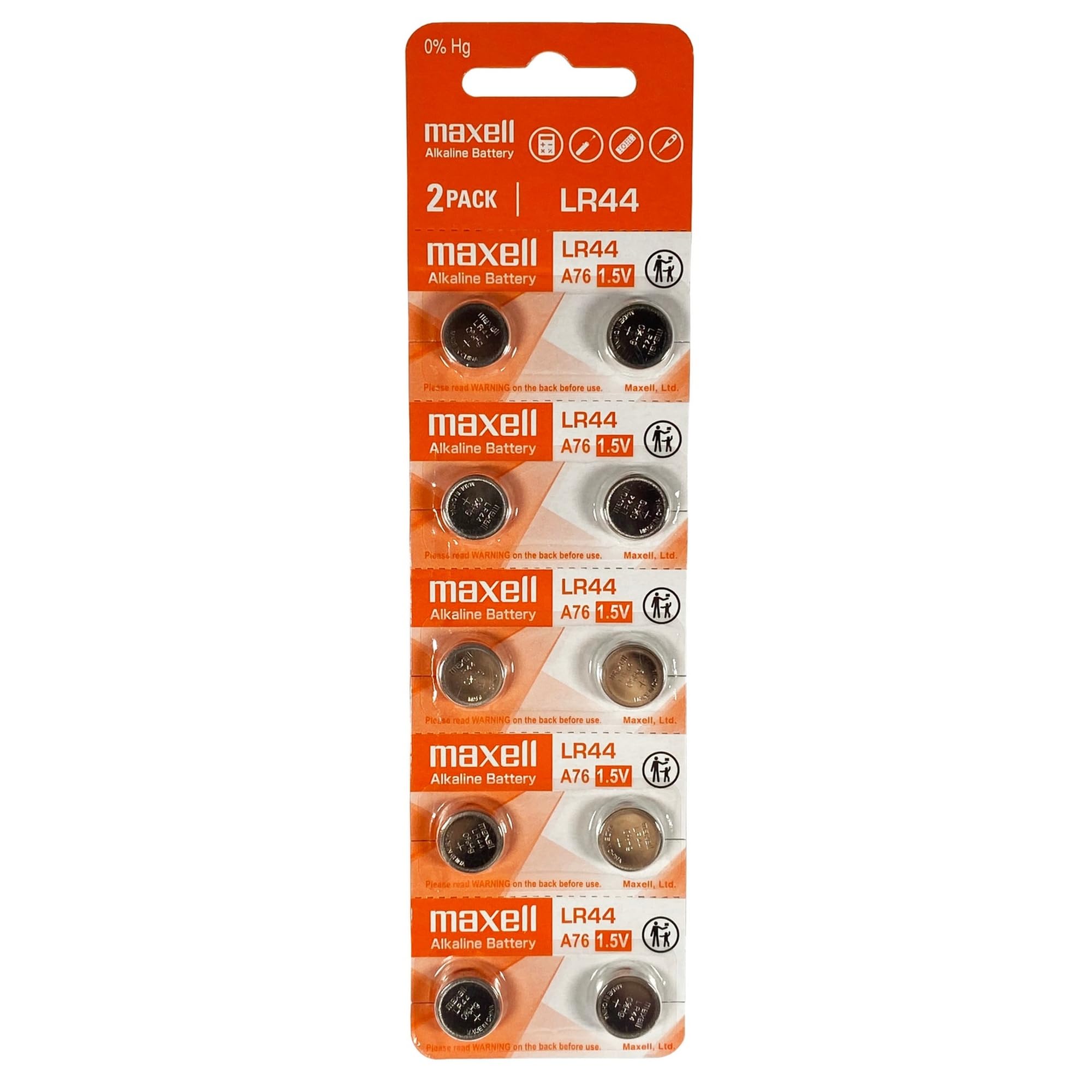 Maxell LR44 (A76) Batteries, 10 Count (775011)