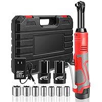 18V Extended Cordless Ratchet Wrench 3/8 Electric Wrenches Set 45 ft-lbs (60 N.m) 400RPM Power,2 Battery 2.0Ah Lithium-Ion,7 Sockets (10/11/12/13/14/15/17mm) And Charger,Variable Speed Trigger