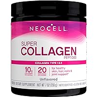 Super Collagen Peptides, 10g Collagen Peptides per Serving, Gluten Free, Keto Friendly, Non-GMO, Grass Fed, Healthy Hair, Skin, Nails and Joints, Unflavored Powder, 7 oz., 1 Canister