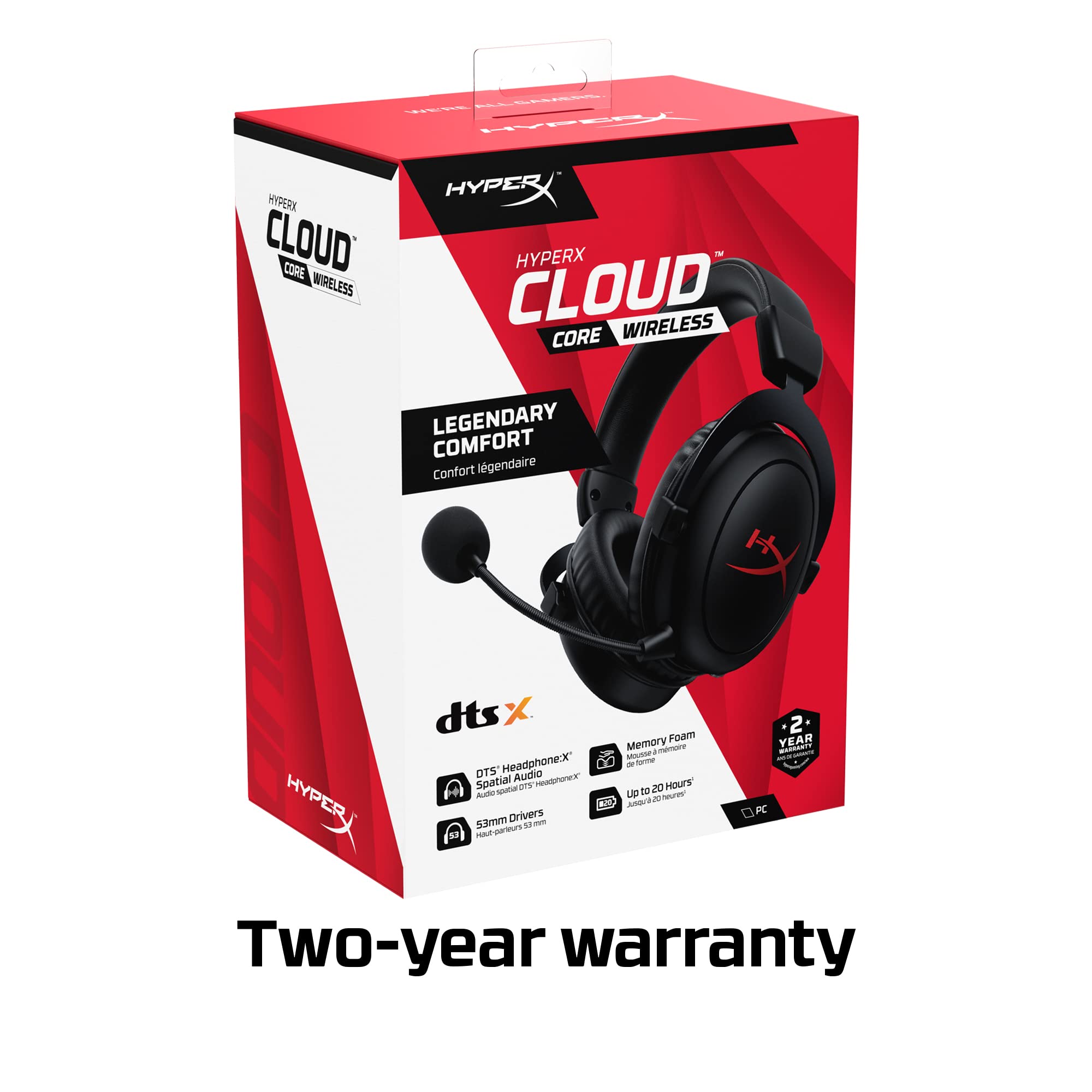 HyperX Cloud Core – Wireless Gaming Headset for PC, DTS Headphone:X Spatial Audio, Memory Foam Ear Pads, Durable Aluminum Frame, Detachable Noise Cancelling Microphone,Black
