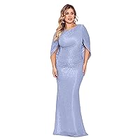 Betsy & Adam Women's Plus Size Long Metallic Stretch Cowl Neck Drape Back Dress