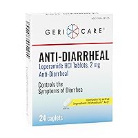 GeriCare Anti-Diarrheal Loperamide HCI 2mg, Controls Symptoms of Diarrhea, Easy to Take Caplets, Diarrhea and Stomach Relief, 24 Count (Pack of 1)