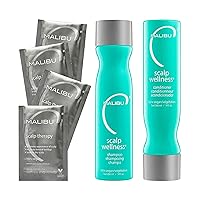 Malibu C Scalp Wellness Collection - Soothing Shampoo and Conditioner Hair Care Set for Dry Scalp - Formulated with Vitamin C Antioxidant Complex - Travel Size Scalp Remedy Packets Included (33.8 oz)