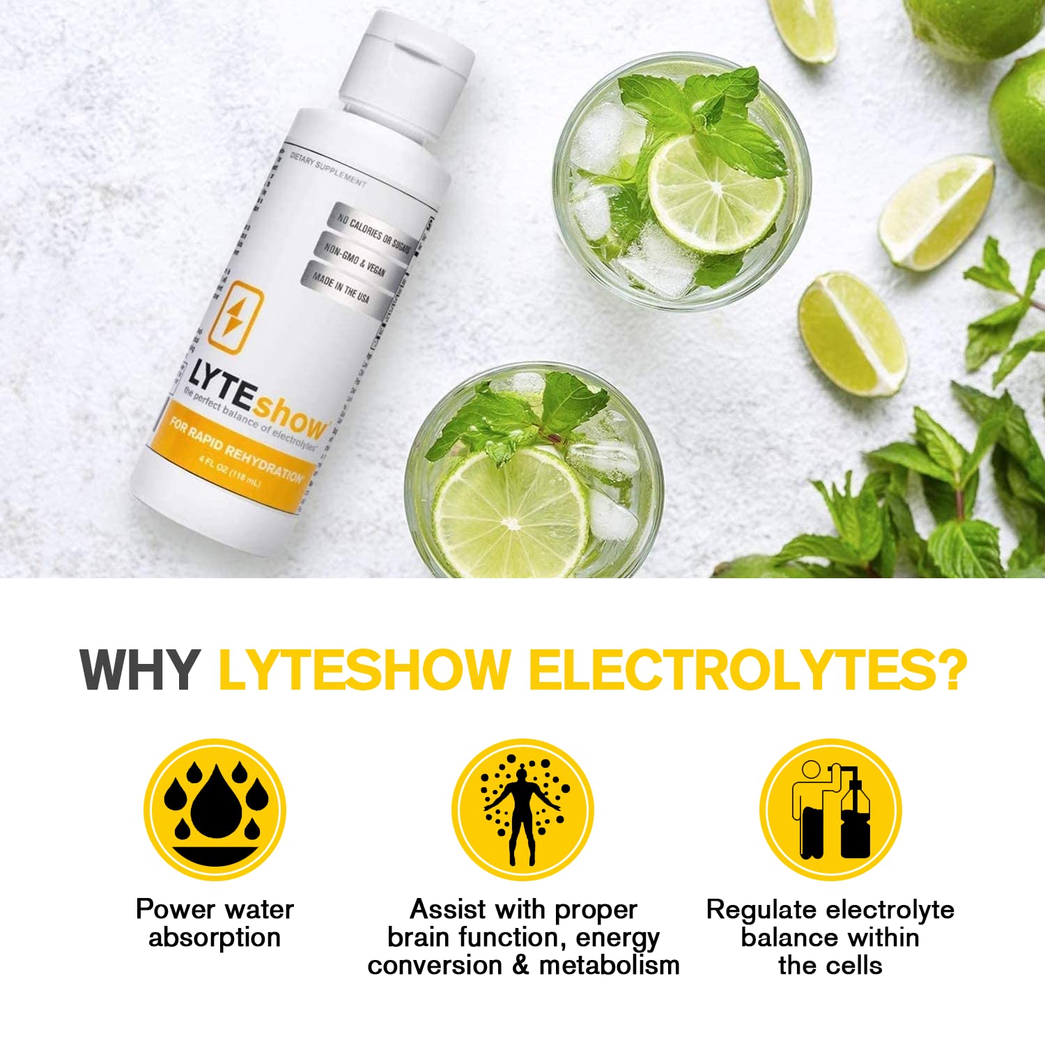 LyteShow Electrolyte Drops Sugar-Free for Hydration and Immune Support - 40 Servings - Keto Friendly - Zinc and Magnesium for Rapid Rehydration, Workout, Muscle Recovery and Energy - Vegan