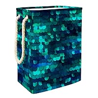 Laundry Hamper Mermaid Sequined Green Bling Collapsible Laundry Baskets Firm Washing Bin Clothes Storage Organization for Bathroom Bedroom Dorm