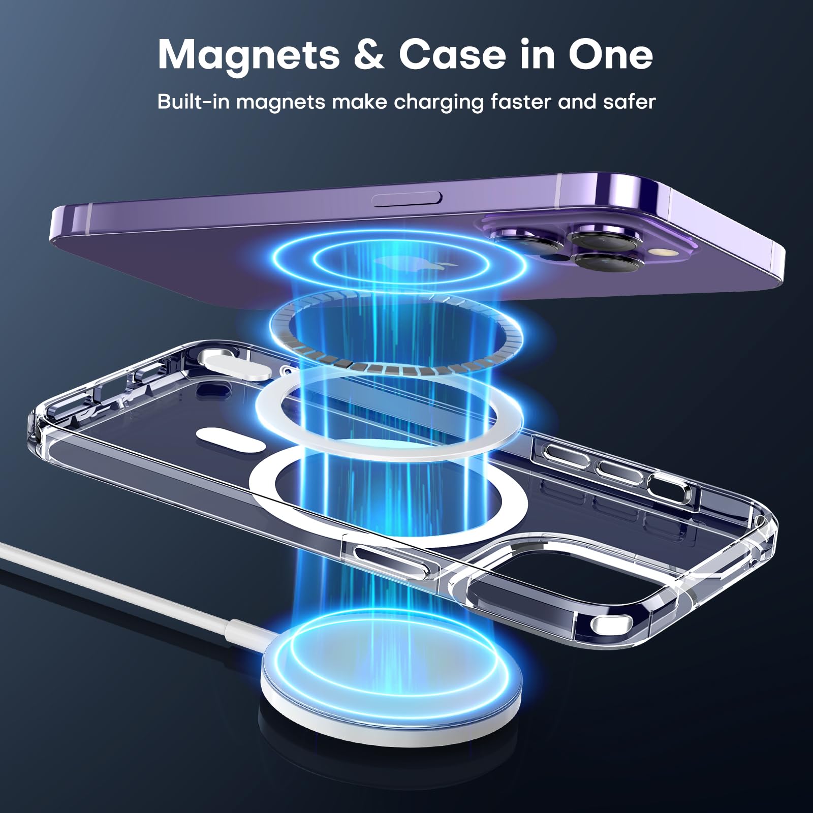 TAURI 5-in-1 Magnetic Designed for iPhone 14 Pro Max Case, [Seamless Magsafe Compatibility] with 2 Screen Protector + 2 Camera Lens Protector, Enhanced Military Grade Protection | Crystal Clear