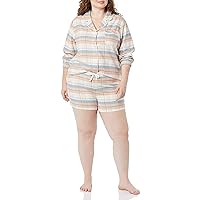 Amazon Essentials Women's Lightweight Woven Flannel Pyjama Set with Shorts-Discontinued Colours