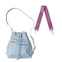 KEDZIE Aries Convertible Bucket Bag 3-Way Backpack (Sky Blue) & Interchangeable 2-Inch Bag Strap (Eye See)