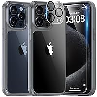 TAURI 5 in 1 for iPhone 15 Pro Case, [Not-Yellowing] with 2X Screen Protector + 2X Camera Lens Protector, [Military Grade Drop Protection] Shockproof Slim Phone Case for iPhone 15 Pro, Gray