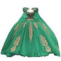 2024 Popular Queen Style Floral Flowers Ball Gown Quinceanera Prom Dresses with Cape Glitter