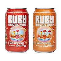 Ruby Hibiscus Organic Sparkling Water Unsweetened & Blood Orange Bundle - Sweetened w/Organic Fruit | High in Antioxidants, Non-GMO, Vegan, Kosher