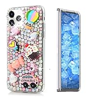 STENES Sparkle Case Compatible with Samsung Galaxy Z Fold 5 5G Case - Stylish - 3D Handmade Bling Balloon Candy Ice-Cream Bus Rhinestone Crystal Diamond Design Girls Women Cover - Pink