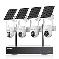 SANSCO Wire-Free Solar Battery Powered Security Camera System, 10 Channel 2K NVR Recorder with 500GB Hard Drive, 4X 4MP Outdoor WiFi Pan Tilt Zoom Camera with Solar Panel, Night Vision, 2 Way Audio