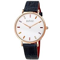 Women's Multicolored Baguette Crystals Watch - Simple and Clear Dial with Baguette Hour Markers on a Genuine Crocodile Embossed Leather Strap- AS8287