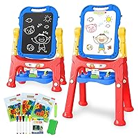TOY Life Easel for Kids Art Easel for Toddler Easel - 4in1 Double-Sided Large Magnetic Board Kids Chalkboard Easel Drawing White Board for Kids Magnetic Letters & Numbers Birthday Gifts for Kids