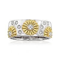 Ross-Simons Diamond-Accented Sunflower Ring in 2-Tone Sterling Silver