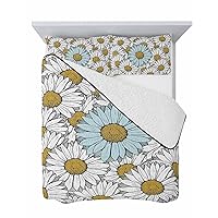 Watercolor Daisy Quilt Twin XL Bedding Set, Lightweight Summer Quilt with Pillow Shams 3 Pieces Green Rural Chrysanthemum Flowers Tiled Microfiber Soft Quilt Set Bedspread Coverlet for All Seasons