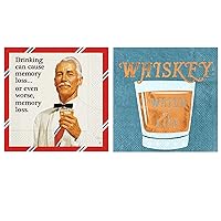 Funny Whiskey Themed Cocktail Napkins Variety Pack | Bundle Includes 36 Total Paper Beverage Napkins in 2 Designs | Memory Loss & Whiskey