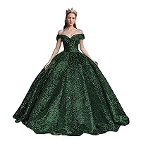 XYAYE Sparkly Sequin Quinceanera Dresses Puffy Off Shoulder Ball Gown Sweetheart Long Prom Dress