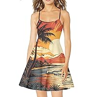 Easter Spaghetti Strap Tank Dress,Summer Casual Sleevesless Elastic Waist Midi Dress for Beach Travel