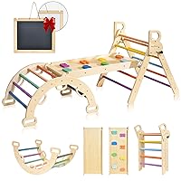 Pikler Triangle Set Rainbow Pikler Climbing Set for Toddlers, Foldable Baby Climbing Toys, Wooden Montessori Climbing Set for 2-6 Years Old, Indoor Playground Jungle Gym for Kids