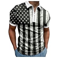 Mens American Falg Polo Shirts Quarter Zipper Short Sleeve USA Patriotic Shirts Moisture Wicking Golf Tennis T-Shirt