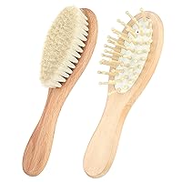 Baby Brushes for Hair, Baby Hair Brush, Wooden Baby Hair Brush Set with Soft Goat Bristle, Baby Brush Set for Newborns, Toddler Cradle Cap Brush for Girls And Boy 2PS