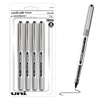 Uniball Vision Rollerball Black Pens Pack of 4, Fine Point Pens with 0.7mm Medium Black Ink, Ink Black Pen, Smooth Writing Bulk Pens, and Office Supplies
