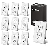 ELECTECK 10 Pack GFCI Outlets 15 Amp, Tamper Resistant (TR), Ultra Slim GFI Receptacles with LED Indicator, Ground Fault Circuit Interrupter, Decor Wallplate Included, ETL Listed, White