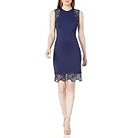 Donna Ricco Women's Lace Overlay Extended Shoulder Sleeve Sheath