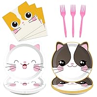 96 Pieces Cat Party Supplies Cute Kitten Theme Party Tableware Set Party Decorations Kitty Disposable Dinnerware Plates Napkins Forks for Cat Theme Birthday Baby Shower Party Favors 24 Guests