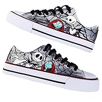 Jack and Sally Canvas Shoes Halloween Nightmare Hand Painted Custom Anime Sneakers Low Top for Girls Women Men Christmas Versatile Birthday Gifts