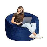 3Ft Bean Bag Chair, Memory Foam Filling Bean Bag Chairs with Velvet Cover, Removable and Machine Washable Cover, Giant Bean Bag Chair for Adult - Dark Blue