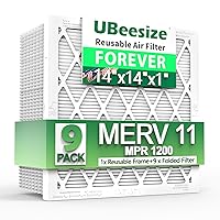 UBeesize Reusable Air Filter 14x14x1 (9-Pack), MERV 11 MPR 1200 AC/HVAC Furnace Filters,Deep Pleated Air Cleaner, (Actual Size 13.5
