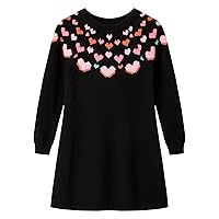 LittleSpring Girls Sweater Dress Long Sleeve Crewneck Heart Print Knit Dresses Soft