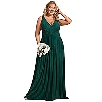 Ever-Pretty Women's Plus Size Glitter V Neck Pleated Long Sleeve Formal Dress 02133-DA