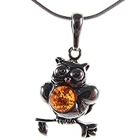 BALTIC AMBER AND STERLING SILVER 925 DESIGNER OWL BIRD PENDANT JEWELLERY JEWELRY (NO CHAIN)