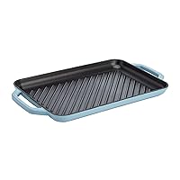 Country Living Enameled Cast Iron Grill Pan, Family Sized Rectangular Griddle, Durable Indoor and Outdoor Cookware, 17
