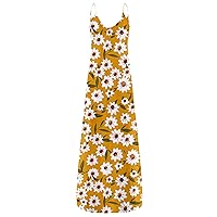 Women's Bohemian Beach Swing Print Sleeveless Long Round Neck Trendy Glamorous Casual Loose-Fitting Summer Flowy Dress