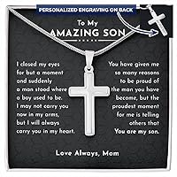 To My Son From Mom, Son Necklace Gifts From Mom and Dad, Mother and Son Necklace, Birthday Graduation Christmas Faith Cross Necklace Present Custom Name Gift