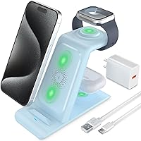 HATALKIN 3 in 1 Wireless Charging Station Compatible for Apple Products Multiple Devices Apple Watch 9 Ultra 8 7 SE 6 5 4 AirPods Pro 2 iPhone 15 14 13 12 11 Pro Max 8 Plus Fast Wireless Charger Stand