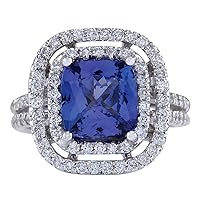 3.93 Carat Natural Blue Tanzanite and Diamond (F-G Color, VS1-VS2 Clarity) 14K White Gold Engagement Ring for Women Exclusively Handcrafted in USA