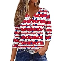 Women's Summer Fashion Loose Casual Independence Day Printing V-Neck Hawaiian Shirts for Women