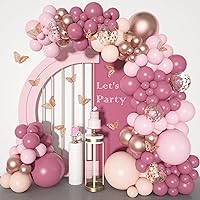 154pcs Dusty Rose Balloon Arch Kit, Pastel Pink Orange Rose Gold Confetti Balloons for Girls Women Birthday Bridal Baby Shower Mothers Day Wedding Engagement Anniversary Party Decorations