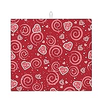 Hearts Valentine's Day Dish Drying Mat, Absorbent Microfiber Reversible Mats for Kitchen Counter, 16x18 Inch