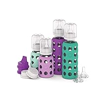 Lifefactory 4 Bottle Starter Set (2) 4-Ounce Baby Bottle in Mint/Lavender (2) 9-Ounce Baby Bottle in Kale/Grape (2) Flat Caps (2) Sippy Caps (2) Stage 2 Nipples