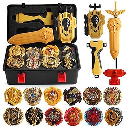 XIXIPOPOMT 12 Pcs Gyros Burst Turbo Gyros Top Evolution Metal Fusion Gyro Toy Battle Gyro Battling Game Set with 12 Spinning Top and 3 Launchers, Age 6+